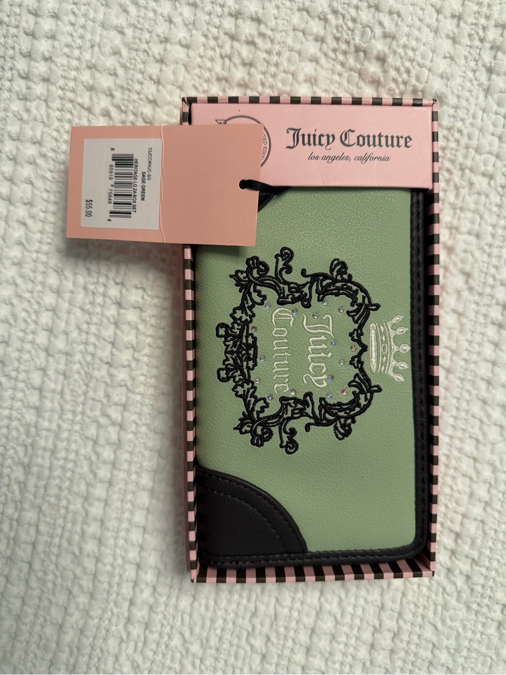 Juicy Couture Mint Green Phone Case with Black Trim